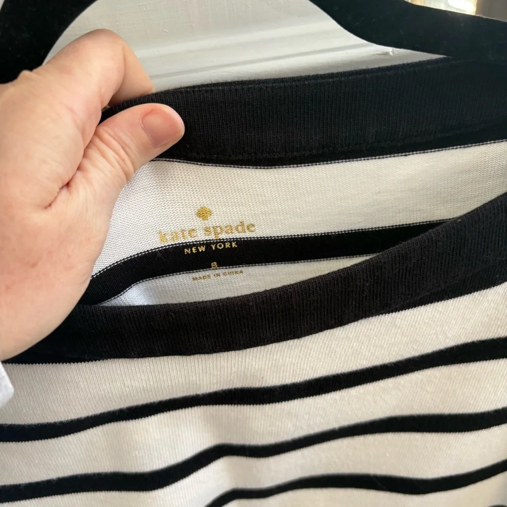 Kate Spade NY Havana White Black Striped 3/4 Sleeve Boat Neck Dress Size S